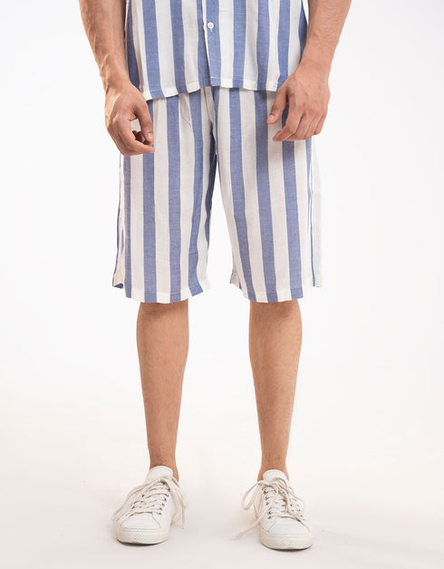 TEXTURED STRIPED-COTTON SHORTS